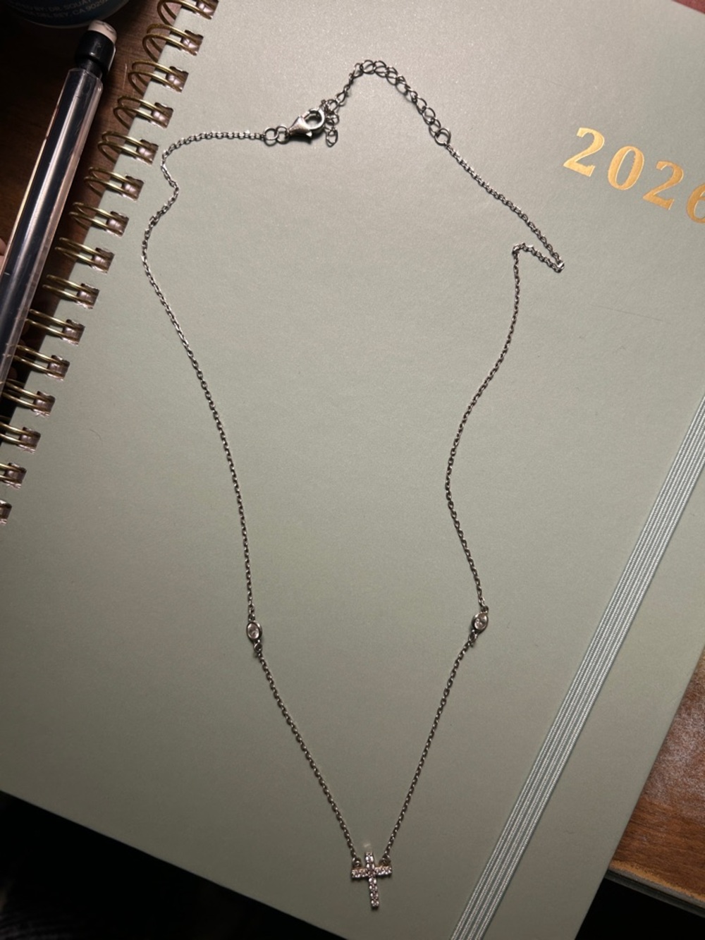 Sterling Silver Cross Pendant Necklace with CZ Accents - Silver